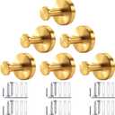 MoHern Gold Shower Hooks, 6 Pack Hooks with Hexagonal Allen Wrench, Expansion Rubber Plug, and Fastening Screw, Premium Stainless Steel Gold Towel Hook Set for Cement Walls, Marble, Wood, Brick, Tile