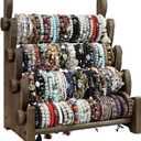 TOPNEW 4 Tier Wooden Bracelet Holder, Bangle Watch Necklace Display Storage Jewelry Holder Stand Display Organizer, Brown 4 Tier Wooden Bracelet Holder