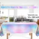 Iridescent Party Decorations,132 Pcs Disposable Iridescent Party Plates Cups Knives Spoons Forks for Party Supplies Birthday Wedding Outdoor Picnic,Disposable Plastic Tablecloths for Home Dinner Decor