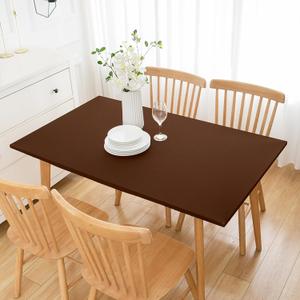 Wolkemer Fitted Rectangle Tablecloth Spandex Stretch Brown Cocktail Table Cover Elastic Edge Topper Cap for Dining Wedding Party Picnic 42 x 72 Inch