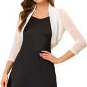 Allegra K Women's 3/4 Sleeve Sheer Mesh Shrug Open Front Cropped Bolero Cardigan (White), Small