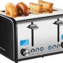 Roter Mond Countdown Stainless Steel 4 Slice Toaster with Bagel, Defrost, Cancel Function, Dual Toaster, Extra Wide Slots, 6 Shade Settings, Removable Crumb Trays, 1650W, Black