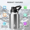BJPKPK 64 oz Insulated Water Bottle, Dishwasher Safe Half Gallon Water Bottle with Ergonomic Handle, BPA Free Leak Proof Water Jug with Anti-slip Bottom, Stainless Steel Primary Color