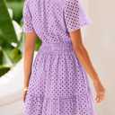 PRETTYGARDEN Womens 2026 Summer Short Dress V Neck Short Sleeve A Line Hollow Out Lace Cute Casual Beach Party Spring Dresses (Purple, S)