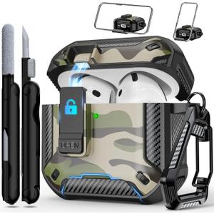 RFUNGUANGO Compatible AirPods 4th Generation Protective Case with Phone Holder and Compatible Back Magnetic Suction Function, Suitable for AirPods 4th Case-Snow Camouflage