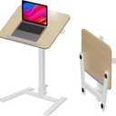 25 Inch Mobile Folding Desk - No Assembly, Pneumatic Sit-Stand, 29-42" Height Adjustable Rolling Laptop Desk with Hidden Wheels, 0-90 Tilt Top for Home Office, Craft & Study (Beige)
