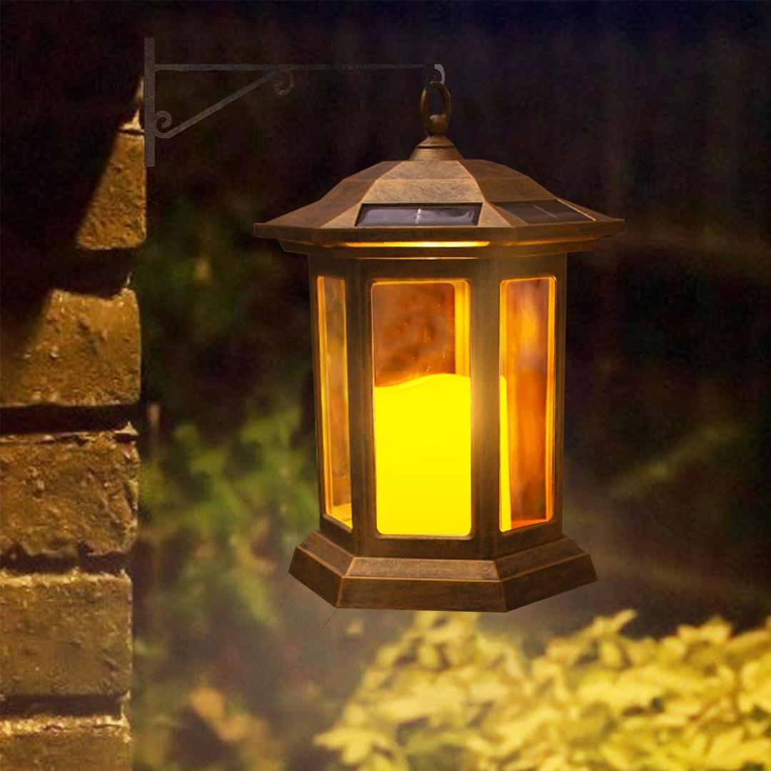 Solar Outdoor Waterproof Hanging Lantern, Yard Decorative Solar Lights PVC Upgrade 3 LED Flickering Flameless Candle Decorative Lights for Garden(Garden Candle)