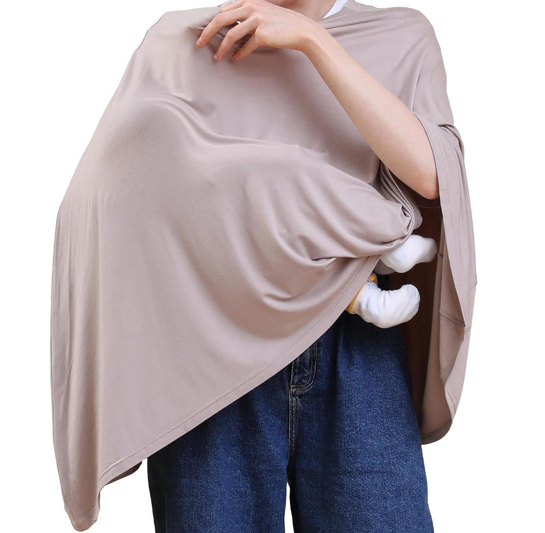 Multi-use Nursing Cover for Breastfeeding, 360°Full Coverage Nursing Poncho, Rayon Soft & Breathable Breastfeeding Cover up (Smooth Rayon, Warm Taupe