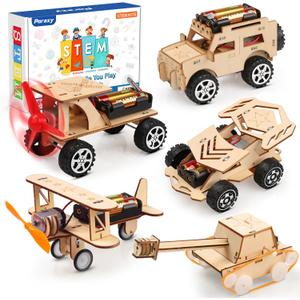 Poraxy 5 in 1 STEM Kits for Kids Age 8-10, Science Building Project Craft for 8-13, Model Car Kit, STEM Toys for Boys Girls Age 8-12, Wooden 3D Puzzles, Birthday Gifts for 6 7 8 9 10 11 12 13 Year Old