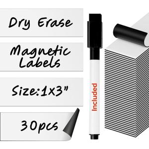 X-bet MAGNET Dry Erase Magnetic Labels 30 pcs 1x3 - Reusable Sticky Notes - Magnetic Notepads for Refrigerator - Dry Erase Magnetic Sheets - Blank Magnet Stickers - Used for Whiteboard, Classroom