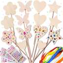 WUBOMJIO Princess Fairy Wands Craft Kit, Kid Birthday Party Supplies Make Your Own Magic Wands Include Unfinished Wooden Fairy Wands, Gem Stickers, Ribbons, Ideal for Kids 6+(14 PCS)
