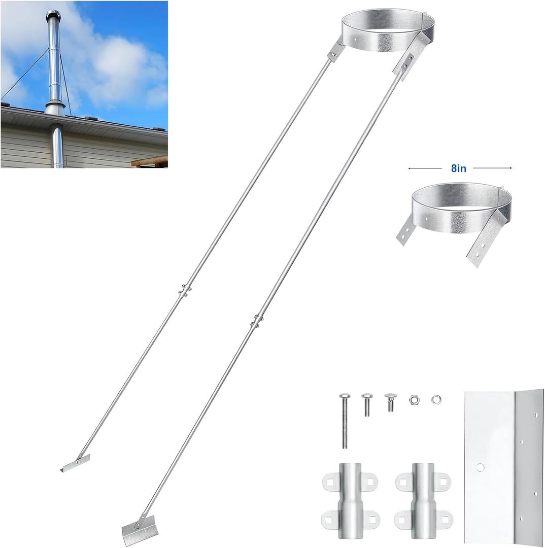 2025 Update Silver Plated High-End Ebusin 8" Extended Roof Bracket Supports Chimney Stove Pipe for DuraVent Triple Wall 4" I.D ,Suitable for All Outer Diameters of 8", Stability Against Wind & Snow