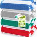 Utopia Towels Pack of 4 Cabana Beach Towels, Oversized 30 x 60 Inches Cotton Beach Towel Set, Smooth Ring Spun Texture for Pool and Swim Days, Modern Striped Design Bath Towels (Blue, Grey, Red, Green)