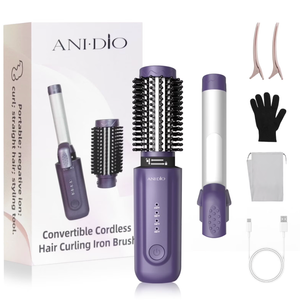 Cordless Curling Iron Brush, 8000mAh, 4 Temp Setting, 1/1.5 inch 2 in 1 Portable Mini Travel Hot Comb,Rechargeable Hair Curler Cordless with 200 Million Negative Ions, Dual Voltage for Travel (Pink)