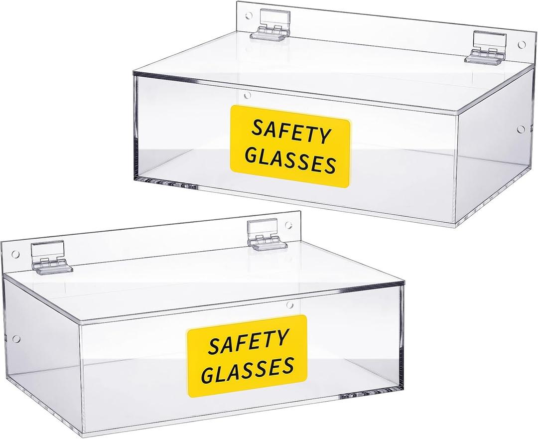 Weysat Acrylic Safety Glasses Holder Safety Glasses Dispenser with Lid Stand or Wall Organizer for Disposable Goggle Storage (Clear)