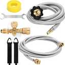 Propane Brass Tee 4 Port Adapter Kit with 5FT and 12FT Stainless Braided Hoses,Extend a Stay Rv Propane Kit for Tank RV Camping Connecting Auxiliary Propane Bottles and Appliances