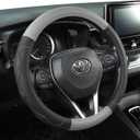West Llama 3D Texture Steering Wheel Cover for Toyota, Anti-Slip Design, Premium Leather, Custom Fit for 14.5-15 inch, Stylish Interior Decoration(Gray+Black-Standard Size)