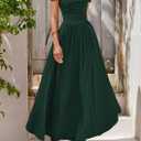 PRETTYGARDEN Women's Casual Dresses 2025 Summer Short Sleeve Ruched Patchwork A Line Pleated Swing Maxi Dress with Pockets (Dark Green,Large) (Green)