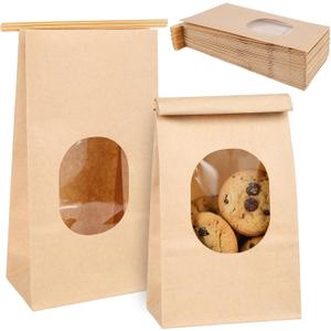 Bakery Bags with Window 100pcs, 5x2.75x9.6 Inches Kraft Paper Bags with Tin Tie LockResealable Food, 2026 Spring Women's GiftsTreats & Snack Gift Packaging