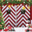 deFouliao Christmas Backdrop Winter Red Barn Door Xmas Tree Snowman Little Train Christmas Decor Gifts Photography Backgound for Family Holiday Party Photo Studio Props, 7x5ft