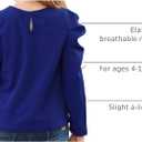 GORLYA Girl's Puff Sleeve Casual Solid T-Shirt Pullover Keyhole Back Blouse Tops for 4-14T Kids (Blue-long Sleeve)