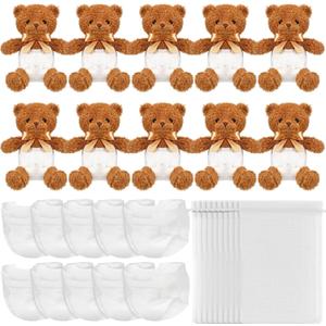 10 Sets Bear Blindfolded Diaper Changing Coed Baby Shower Games Kit Baby Dolls Bears Diapers for Bridal Shower Gender Reveal Games Prizes Gifts for Adults Boys Girls (Dark Brown)