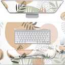 4-in-1 Large Mouse Pad, Keyboard Wrist Rest Pad & Wrist Support Mousepad Set, Extended Desk Pad Waterproof Desk Mat for Home Office Study Game - Leave