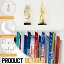 Threehoney Wooden Medal Hanger Display Trophy Holder Shelf with 25/37/49/65/83 Hooks Wall Mount Ribbon Holder Gift for Gymnastics Running Soccer Awards
