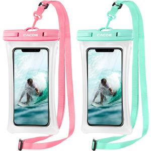 CACOE [Floatable] Floating Universal Waterproof Phone case 2 Pack-Up to 7.0",Waterproof Phone Pouch with Adjustable Neck Lanyard,IPX8 Cell Phone Dry Bags for Beach Pool SwimmingBlue+Pink