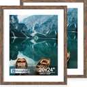 Hongkee 20x24 Frame Set of 2, Rustic Brown Wood Style - Display 16x20 Picture with Mat or 20 x 24 Poster without Mat, Wall Mounting Horizontal and Vertical