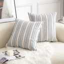 Cethom Decorative Boho Throw Pillow Covers, Farmhouse Textured Pillow Case, 18 x 18 Inch Set of 2, Chair Sofa Bedroom Living Room Home Decor Couch Cushion Case, Classic Blue and Beige Striped