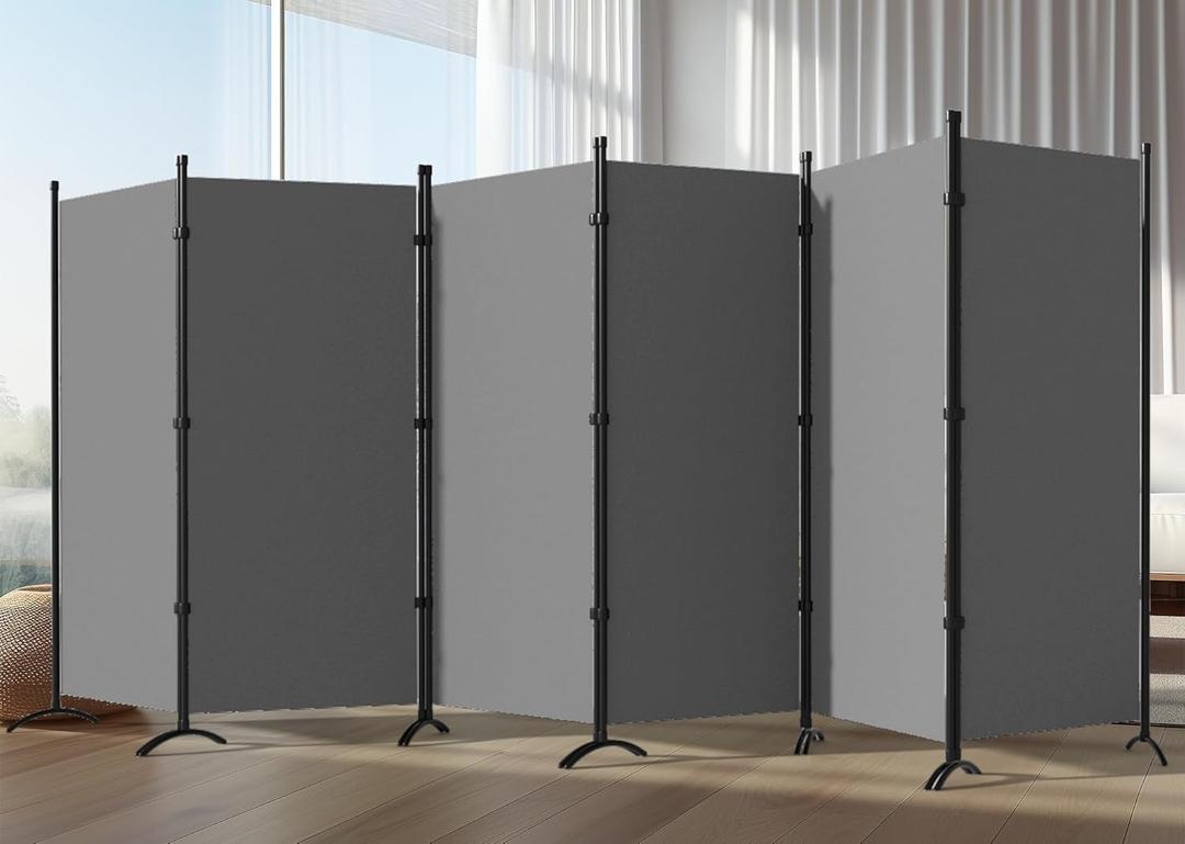 6 Panel Room Divider, 6FT Portable Room Dividers Folding Privacy Screens, 198" W Freestanding Fabric Divider for Room Separation, Partition Room Divider Panel for Dorm Home Studio Office, Grey
