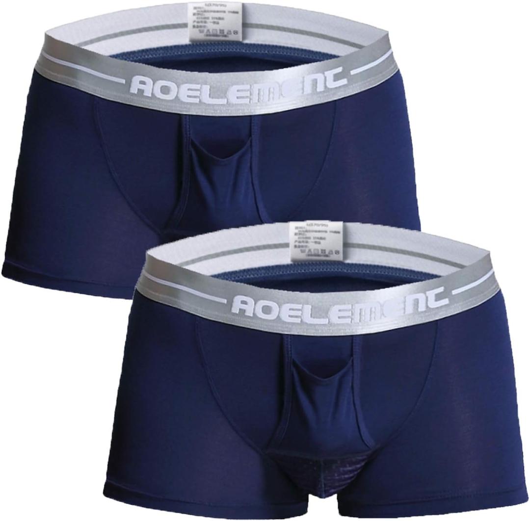 Ouruikia Men's Boxer Briefs Separate Pouch Modal Breathable Boxer Briefs Underwear with Functional Dual Fly, XL