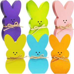 Easter Home Decor, 6PCS Wooden Easter Bunny Decor Set for Tiered Tray, Mantel, Table Centerpiece - Rustic Farmhouse Spring Decor, Office & Party Supplies