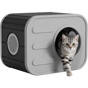Outdoor Cat House Weatherproof with Camera-Shaped Design, Sturdy Resin Outside Cat Shelter for Patio, Insulated Cat House for Outdoor Cats