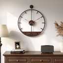 16 Inch Wall Clock, Modern Decorative Clock with Walnut Wood Dial, Silent Non-Ticking Battery Operated Black Metal Frame for Living Room, Kitchen, Office, or Bedroom Wall Decor, Black and Brown