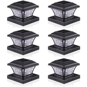 AEFRELEOHT Solar Post Cap Lights, Warm White/RGB Automatic Cycling/Fixed RGB Color, 9 Colors to Choose, 20 Lumens Fence Post Solar Lights for 3.6x3.6 4x4 4.5x4.5 5x5 Wooden/Vinyl Posts, Black 6 Pack