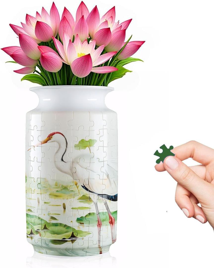 3D Puzzle Vase, 162 Curved Pieces DIY Flower Vase Craft Kit & 3D Puzzles for Adults, Creative Jigsaw Art Project Home Dcor Centerpiece, (D-Jade Bamboo)