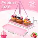 Honeydak 24 Pcs Pink Clear Cupcake Boxes with Handle 9 x 3 x 3 Inch Portable Rectangular Plastic Roll Container Gable Bakery Cake Boxes for Mother's Day Birthday Wedding Party Supplies