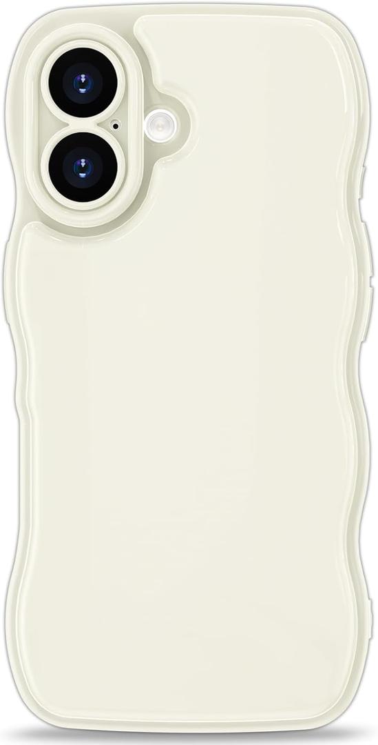 Anuck for iPhone 17 Case Wave, Curly Frame Design for Women Girls, Cute Wavy Solid Color Aesthetic Phone Case Soft Flexible TPU Shockproof Full-Body Protective Cover 6.3 inch - Beige White