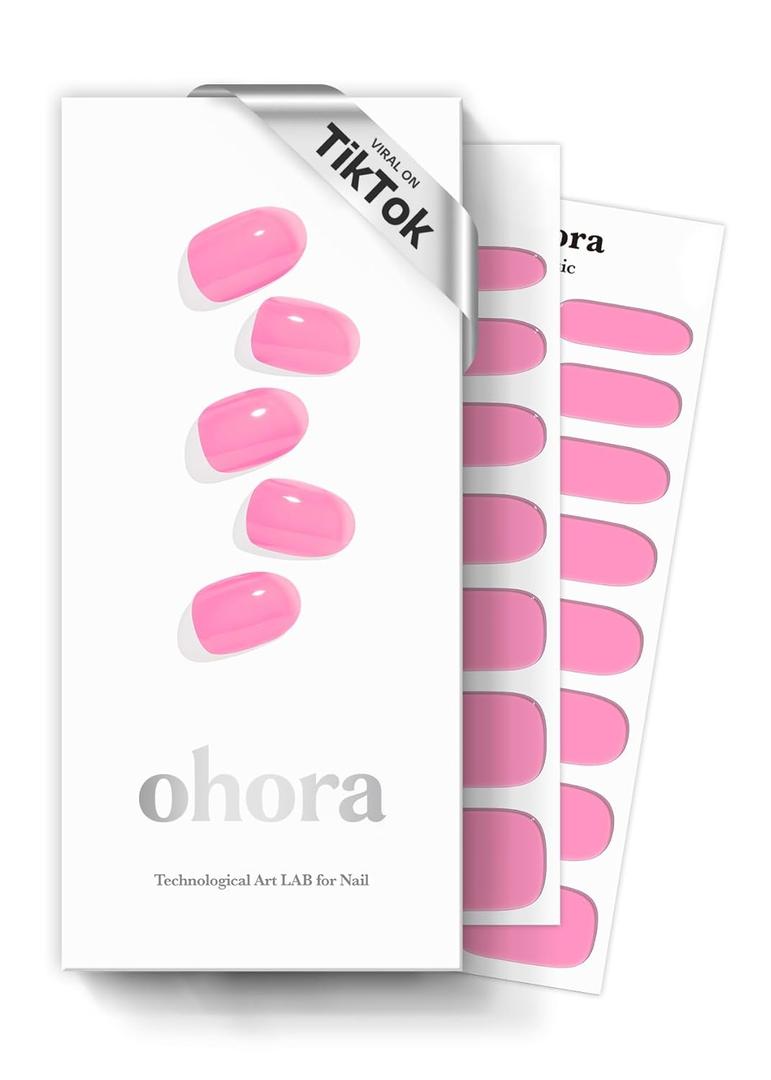 ohora Semi Cured Gel Nail Strips (N Tint High-Teen) - Pink, Tint, Works with Any UV/LED Lamps, Salon-Quality, Long Lasting, Easy to Apply & Remove - Includes 2 Prep Pads, Nail File & Wooden Stick