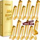 12PCS Mini Tongs For Serving, 2 Sizes 6 & 4 Inch Ice Tongs Mini Gold Sugar Stainless Steel Tong, Small Kitchen Tiny Food Tongs for Appetizers,Tea Party, Coffee Bar, Desserts & Ice Bucket