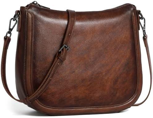 COOLCY Real Leather Crossbody Bags for Women Handbags Ladies Hobo Shoulder Purse Vintage Satchel Cross Body bag with 2 straps