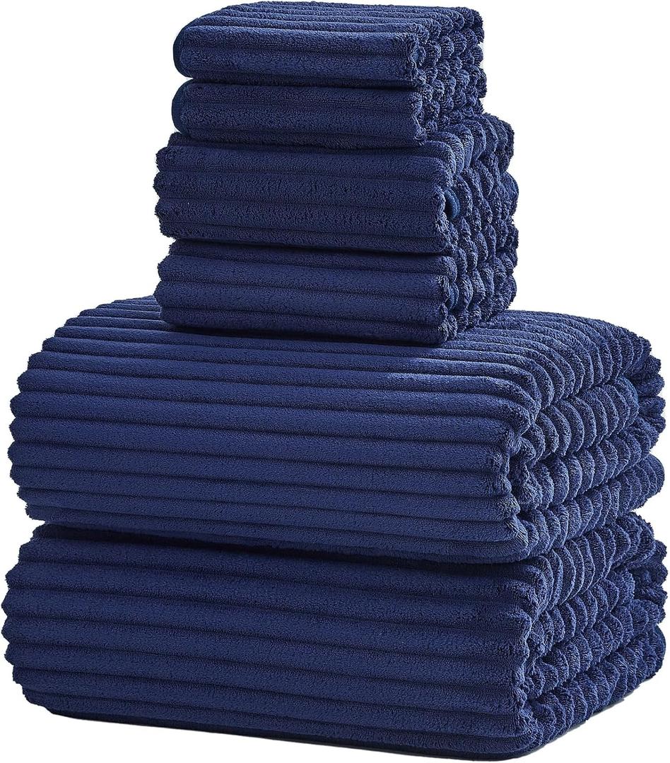 6-Piece Bath Towel Set(30"x60"), 2 Extra Large Bath Towel Sheets, 2 Hand Towels and 2 Washcloths - Highly Absorbent Quick Dry Microfiber,Ultra Soft Towel Set for Bathroom (Navy Blue)