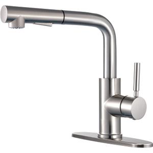 Peppermint Pull Down Sprayer Brushed Nickel Faucet for Sink - Single Lever, 3 Hole, Short Low Arc, RV/Utility Room