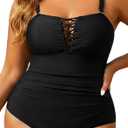 Yonique Women Plus Size One Piece Swimsuits Tummy Control Bathing Suits Vintage Swimwear, Black, 20 W