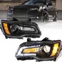 MOSTPLUS Pair LED DRL Headlight Assembly Compatible for 2011-2023 Chrysler 300 Front Lamps w/bulbs Black Housing Clear Lens Amber Corner Left and Right Side(Set of 2)
