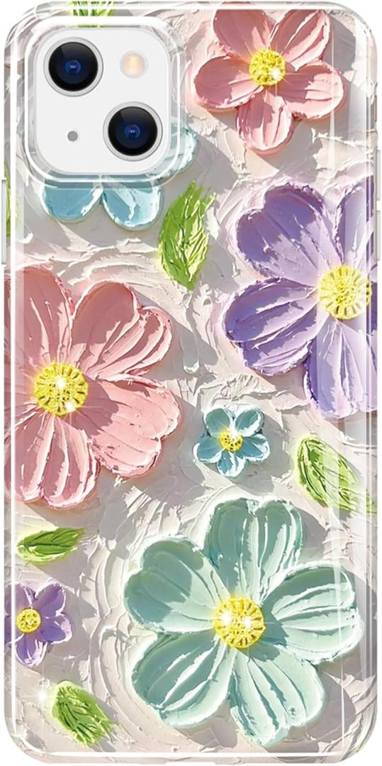 luolnh Compatible with iPhone 13 iPhone 14 Case Colorful Retro Oil Painting Printed Flower Glitter Glossy Cute Protective TPU Silicone Cover Phone Case for Girls Women(Pink Purple) luolnh Compatible with iPhone 13 iPhone 14 Case Colorful Retro Oil Painting Printed Flower Glitter Glossy Cute Protective TPU Silicone Cover Phone Case for Girls Women(Pink Purple)