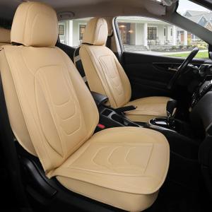 FREESOO Car Seat Covers Full Set, Beige Leather Seat Covers for SUV Trucks Cars, Waterproof Car Seat Cover Back Seat and Front, Luxury Auto Seat Covers Protector Cushion Fit for Most Vehicles (#1 S2 Full Set - 5 Pack)