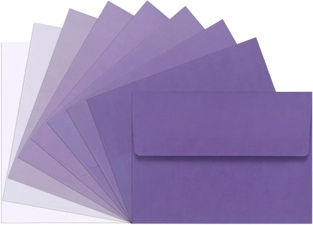 IndigoCase 108 Pack Purple Gradient Color A7 Envelopes, 5x7 Envelopes for Invitations, Self Seal Greeting Cards, Wedding, Photos, Postcards, Baby Shower - 5.25 inch x 7.25